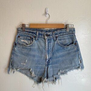 Vintage Distressed Levi's Cutoff Jean Shorts Light Wash